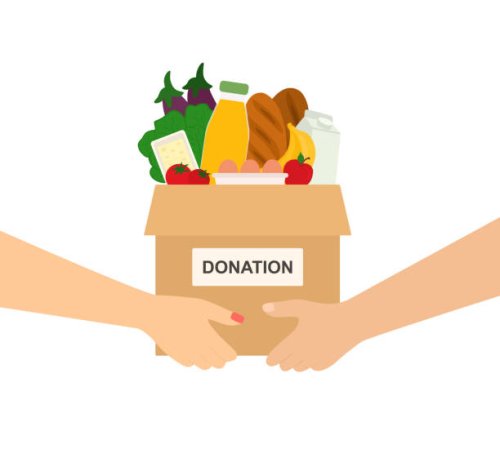 hands holding food donation box. volunteering, charity and support concept - food stock illustrations