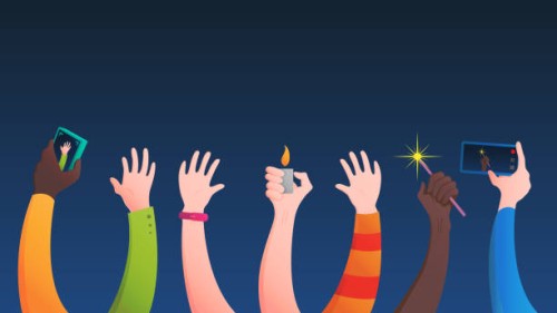 hands raised high - concert stock illustrations