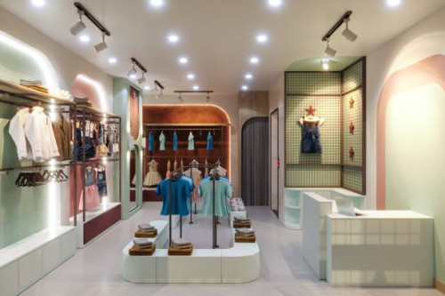 hanging clothes on sale for teens and kids in the mall - fashion stock pictures, royalty-free photos & images