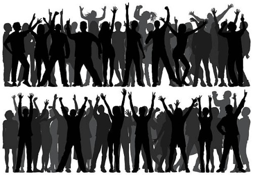 happy crowd of people in silhouette (all people are complete and moveable) - concert stock illustrations