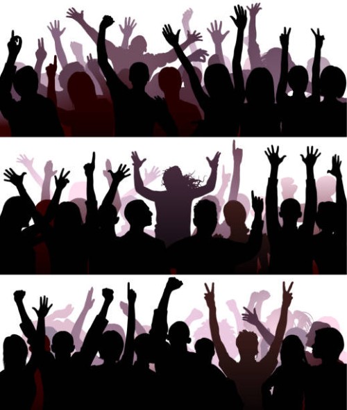 happy crowd of people silhouette (all people are complete and moveable) - concert stock illustrations