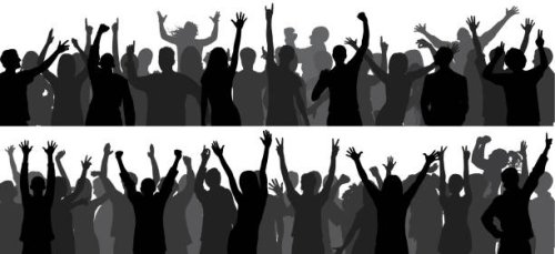 happy crowd silhouette (people are complete- a clipping path hides the legs) - concert stock illustrations