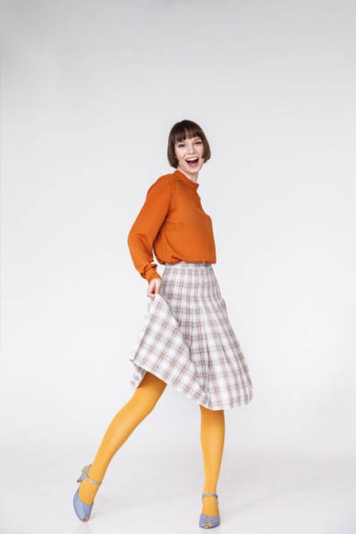 happy female model in retro outfit - fashion stock pictures, royalty-free photos & images