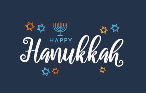 happy hanukkah lettering on blue background with menorah and stars. vector - home decoration stock illustrations
