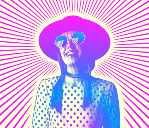 happy, smiling hipster woman with sunbeams - fashion stock illustrations