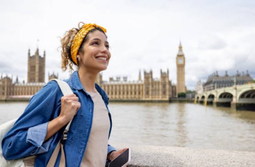 happy woman sightseeing in london - travel stock pictures, royalty-free photos & images