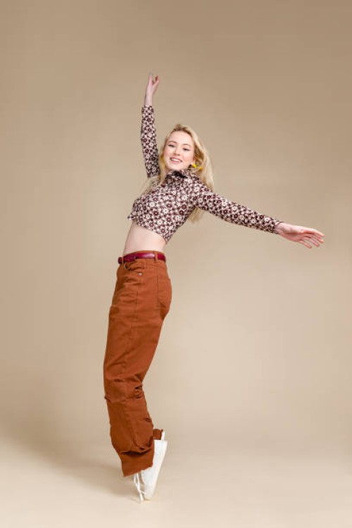 happy young woman in retro style outfit - fashion stock pictures, royalty-free photos & images