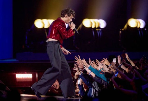 Harry Styles performs on stage during The BRIT Awards 2023 at The O2 Arena on February 11, 2023 in London, England.