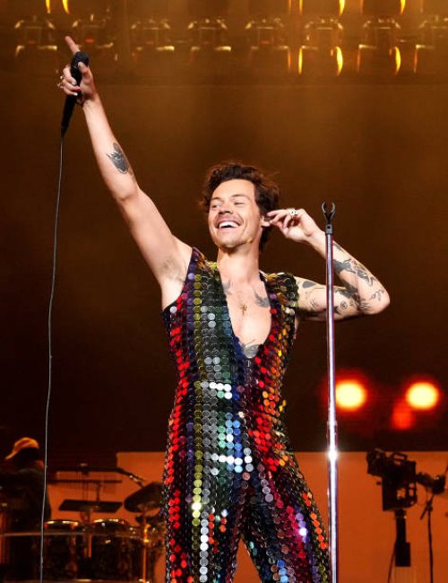 Harry Styles performs onstage at the Coachella Stage during the 2022 Coachella Valley Music And Arts Festival on April 15, 2022 in Indio, California.