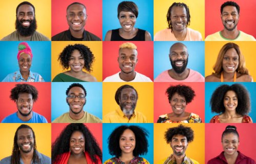 head and shoulders portraits of diverse black people smiling - hairstyle stock pictures, royalty-free photos & images