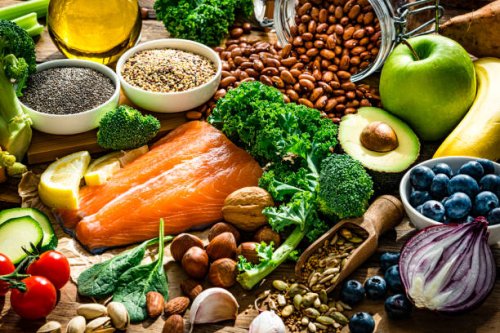 healthy and well balanced group of food for heart care - food stock pictures, royalty-free photos & images