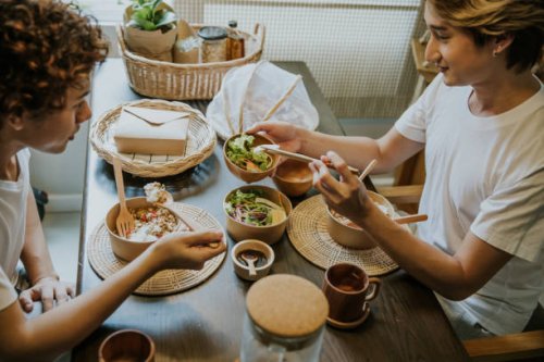 healthy eating of asian gay couple. - food stock pictures, royalty-free photos & images
