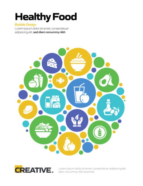 healthy food related banner design for web page, headline, brochure, annual report and book cover - food stock illustrations