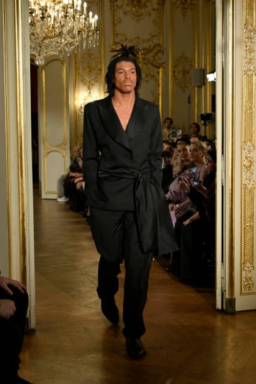 Henry Günther Ademola Dashtu Samuel walks the runway during the Lena Erziak Haute Couture Spring-Summer 2025 show as part of Paris Fashion Week at...