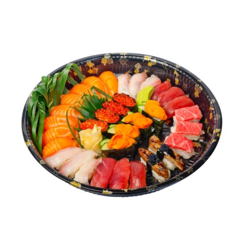 high angle view of sushi in bowl against white background - junk food stock pictures, royalty-free photos & images