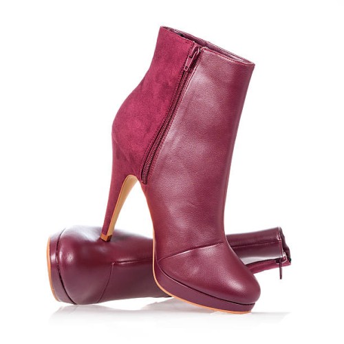 high heels ankle boot in dark red - fashion stock pictures, royalty-free photos & images