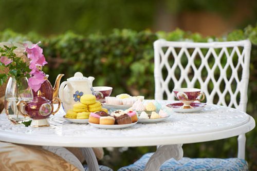 high tea! - garden decoration stock pictures, royalty-free photos & images