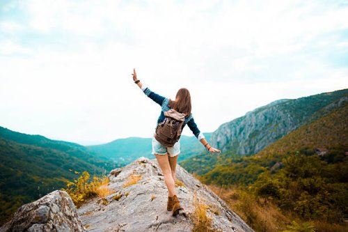 hippie woman stroll on mountain - travel stock pictures, royalty-free photos & images