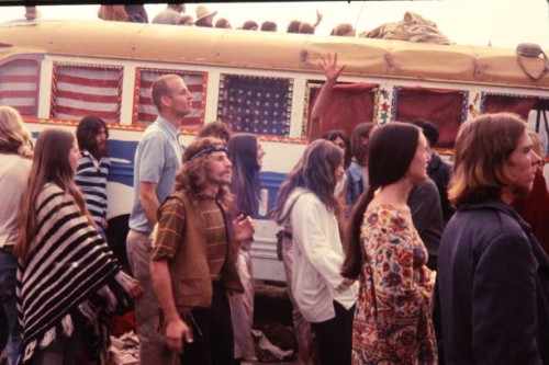 Hippies in the crowd at the Altamont Speedway for the free concert headlined by the Rolling Stones. Many attendees were stereotypical hippies,...