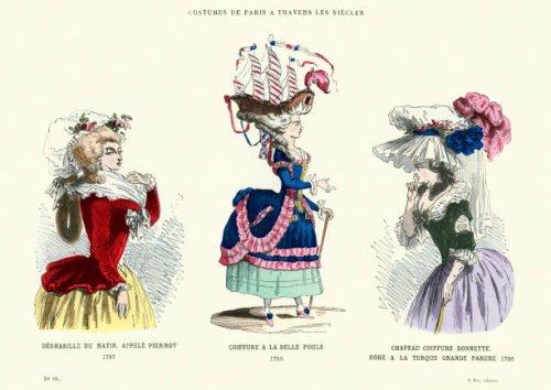 history of fashion, 18th century costumes, hats and hairstyles - hairstyle stock illustrations