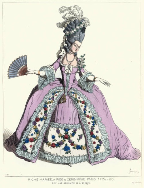 history of fashion 18th century, rich bride, in ceremonial dress. paris. 1774-80 - fashion stock illustrations