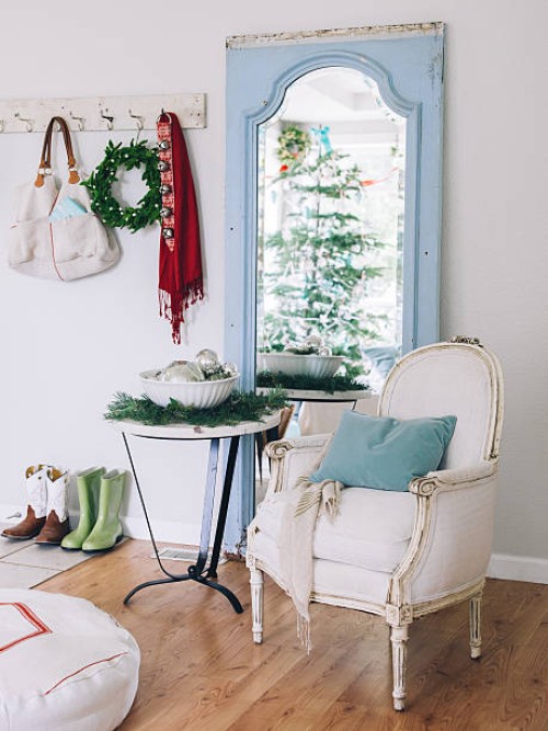 holiday decor with chair - home decoration stock pictures, royalty-free photos & images