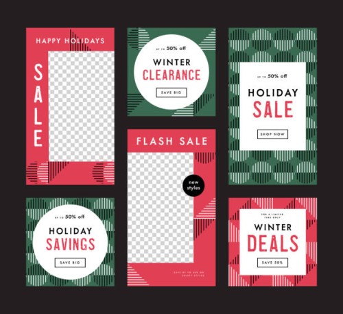 holiday sale promo template set—sized for social media - fashion stock illustrations