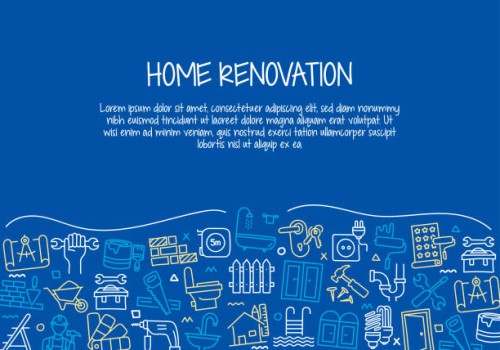 home renovation and repair related hand drawn banner design vector illustration - home decoration stock illustrations