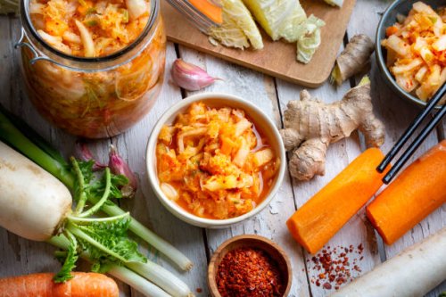 homemade kimchee and glass jar - food stock pictures, royalty-free photos & images