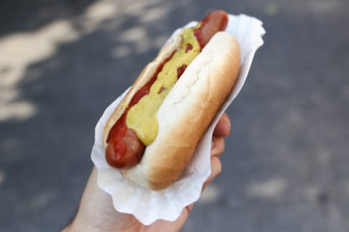 Hot-dog is seen in this illustration photo taken in New York City, United States on July 15, 2024.