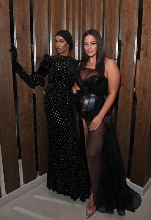 Ikram Abdi Omar and Ashley Graham attend the Perfect X Valentino LFW party supported by Belvedere Vodka at 1 Hotel Mayfair on September 18, 2023 in...