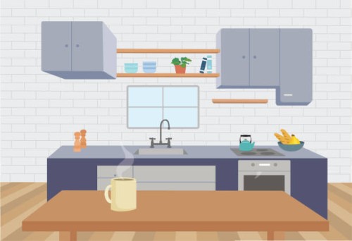 illustration of a beautiful kitchen at home - food stock illustrations