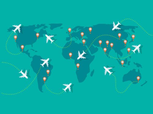illustration of airplane flights on world map - travel stock illustrations