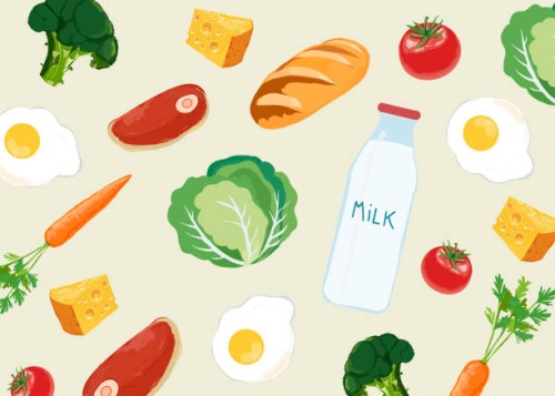 illustration of healthy foods against colored background - food stock illustrations