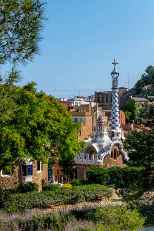 in park guell, barcelona, spain - garden decoration stock pictures, royalty-free photos & images
