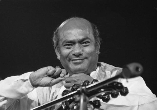Indian sarod player Ali Akbar Khan performing with Ravi Shankar at The Concert for Bangladesh, Madison Square Garden, New York City, 1st August 1971.