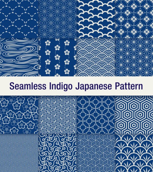 indigo japanese seamless pattern set - fashion stock illustrations