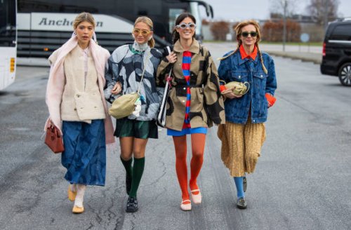 Ines Isaias & Caetana Botelho Afonso & Vicky Montanari & Mafalda Patricio outside Marimekko during the Copenhagen Fashion Week Autumn/Winter 2025 on...
