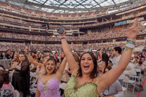 Inglewood, CA Fans rally before Taylor Swift performs during The Eras Tour at SoFi Stadium in Inglewood Monday, Aug. 7, 2023.