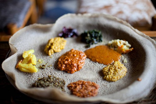 injeera bread dish, gondor, ethiopia, africa - food stock pictures, royalty-free photos & images