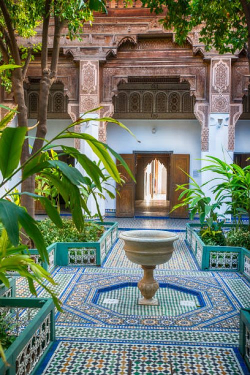 inner courtyard public bahia palace, marrakech - garden decoration stock pictures, royalty-free photos & images