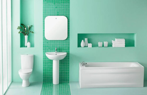 interior of green bathroom - fashion stock pictures, royalty-free photos & images