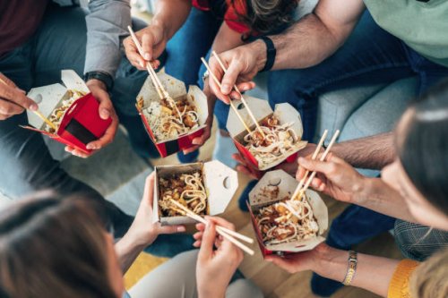 it's more delicious with good friends - junk food stock pictures, royalty-free photos & images
