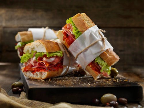 italian sandwich's with roasted red peppers - junk food stock pictures, royalty-free photos & images