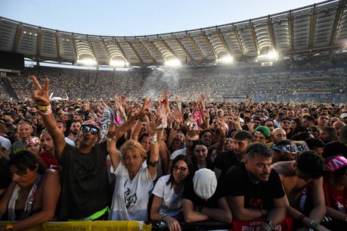 Italian singer-songwriter Vasco Rossi in concert at the Olympic stadium. In the photo the audience and fans. Rome , June 16th, 2023