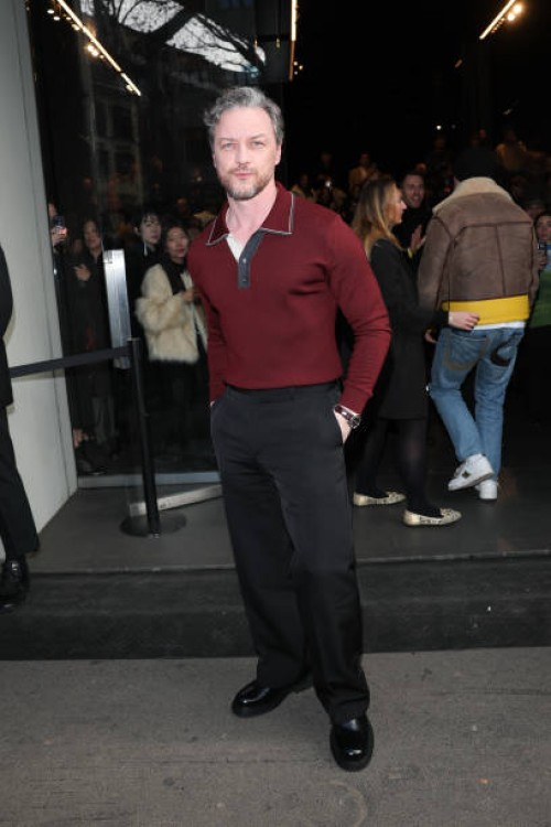 James McAvoy arrives at the Dolce & Gabbana fashion show during the Milan Menswear Fall/Winter 2025 - 2026 Fashion Week on January 18, 2025 in Milan,...