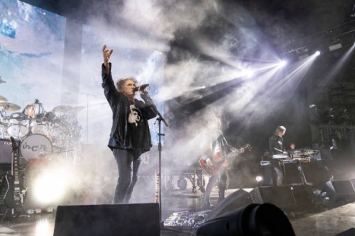 Jason Cooper, Robert Smith, Simon Gallup and Roger O'Donnell of The Cure performs at Pine Knob Music Theatre on June 13, 2023 in Clarkston, Michigan.