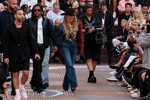 Jay-Z and Beyonce attend the Louis Vuitton Menswear Spring/Summer 2026 show as part of Paris Fashion Week on June 24, 2025 in Paris, France.