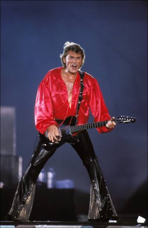 Johnny Hallyday's concert at the "Parc des Princes" for his 50th birthday in Paris, France on June 18, 1993 - Johnny Hallyday on stage.