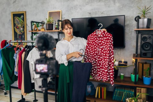 joyful fashion blogger sharing some tips, how her followers can improve theis style for a spring season - fashion stock pictures, royalty-free photos & images